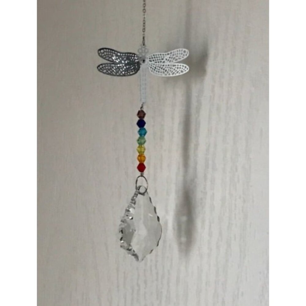 Crystal Suncatcher Chakra Colors Beads Dragonfly Window Hanging Ornament Rainbow